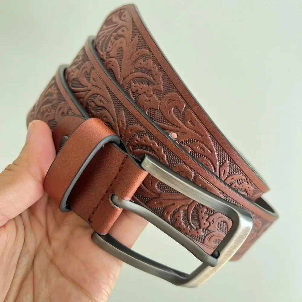 vintage style american western bike tread look grunge brown floral belt